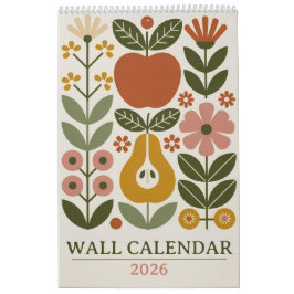 Midden eeuw modern bloemstuk 2026 Retro volks kuns Kalender