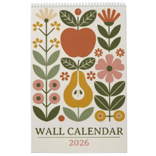 Midden eeuw modern bloemstuk 2026 Retro volks kuns Kalender