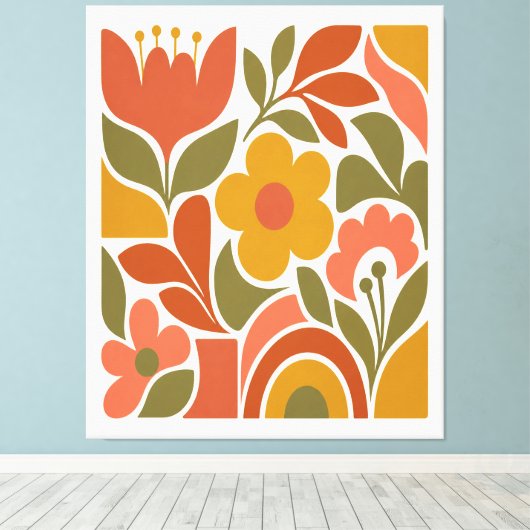Midden eeuw modern bloemstuk muurkunst Retro  Canvas Afdruk (Insitu (Houten vloer))