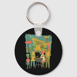 Midden eeuw modern buitenaards BBQ-gezin Retro 195 Sleutelhanger