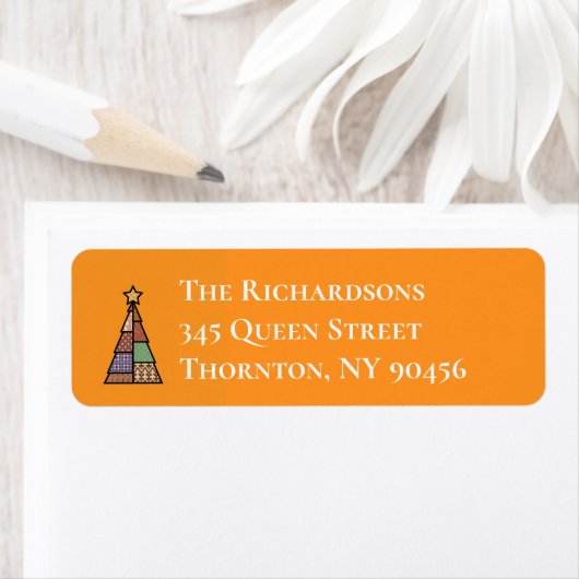 Midden-eeuw Modern Christmas Tree Adres Label (Insitu)