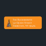 Midden-eeuw Modern Christmas Tree Adres Label<br><div class="desc">Dit oranje adreslabel is versierd met een moderne kerstboom uit het midden van de eeuw,  waardoor het een retro-gevoel krijgt. Het is gemakkelijk om te personaliseren met uw eigen informatie; echter,  als hulp nodig is of extra items,  neem dan contact met ons op via prettyfancyinvites@gmail.com.</div>