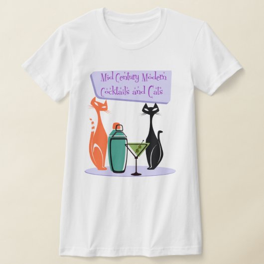 Midden eeuw modern cocktails & katten t-shirt (Laagn)