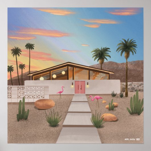 Midden-eeuw Modern Flamingo Huis Poster (Voorkant)