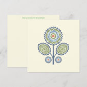 Midden-Eeuw Modern Floral Note Kaart in blauw Notitiekaartje (Voorkant / Achterkant)