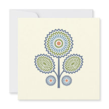 Midden-Eeuw Modern Floral Note Kaart in blauw