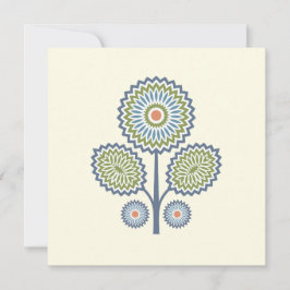 Midden-Eeuw Modern Floral Note Kaart in blauw Notitiekaartje