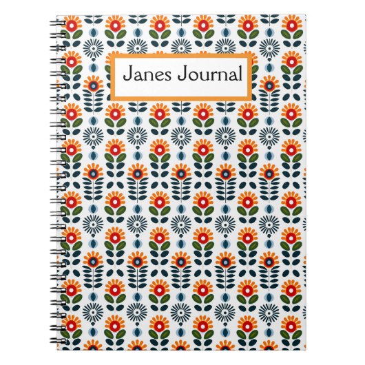 Midden-eeuw Modern Floral Scandi Folk Pattern Notitieboek (Voorkant)