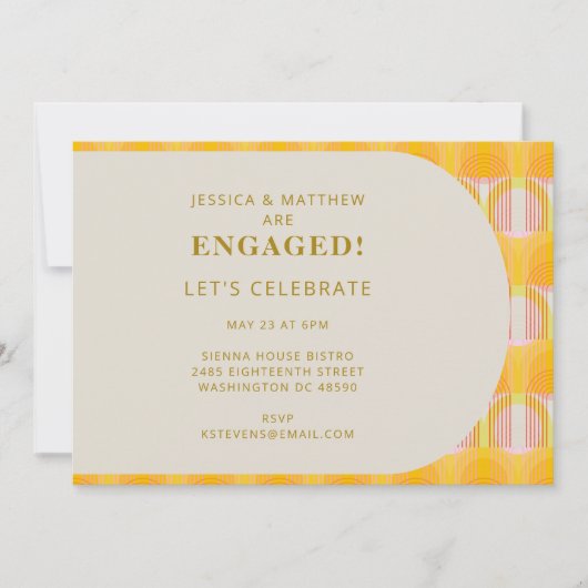 Midden Eeuw Modern Geel Geometrisch Verlovings Kaart (Voorkant)