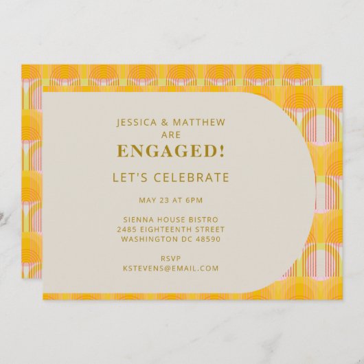 Midden Eeuw Modern Geel Geometrisch Verlovings Kaart (Voorkant / Achterkant)