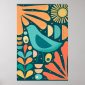 Midden eeuw modern geïnspireerde vogel en bladeren poster (Voorkant)