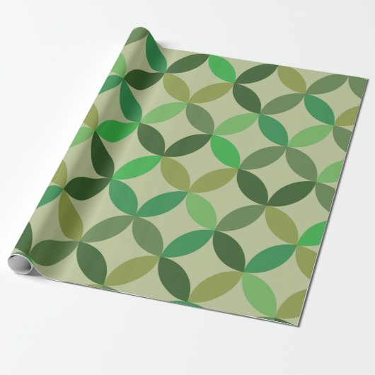 Midden eeuw Modern geometrisch groen cirkelenpatro Cadeaupapier (Uitgerold)