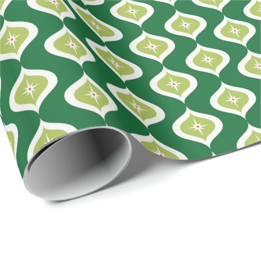 Midden eeuw modern geometrisch groen Kerstmis Cadeaupapier (Rol Hoek)