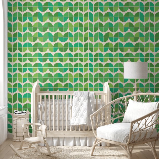 Midden-eeuw modern geometrisch groen patroon behang (Kinderen)