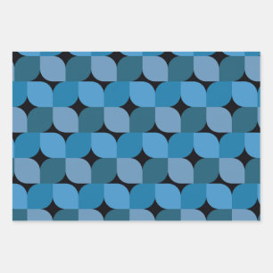 Midden eeuw Modern Geometrisch in Blauw en Turquoi Inpakpapier Vel