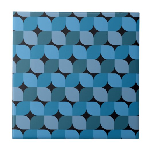 Midden eeuw Modern Geometrisch in Blauw en Turquoi Tegeltje (Voorkant)