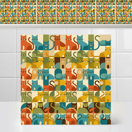 Midden eeuw modern geometrisch kat retro patroon tegeltje