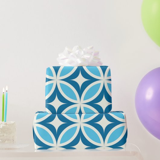 Midden eeuw Modern geometrisch patroon blauw Cadeaupapier (Feestgeschenken)