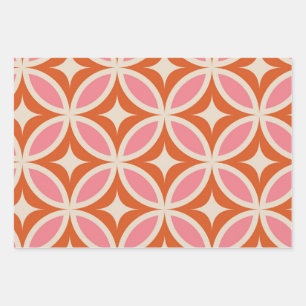 Midden eeuw modern geometrisch patroon roze oranje inpakpapier vel