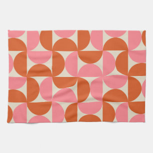 Midden eeuw modern geometrisch patroon roze oranje theedoek