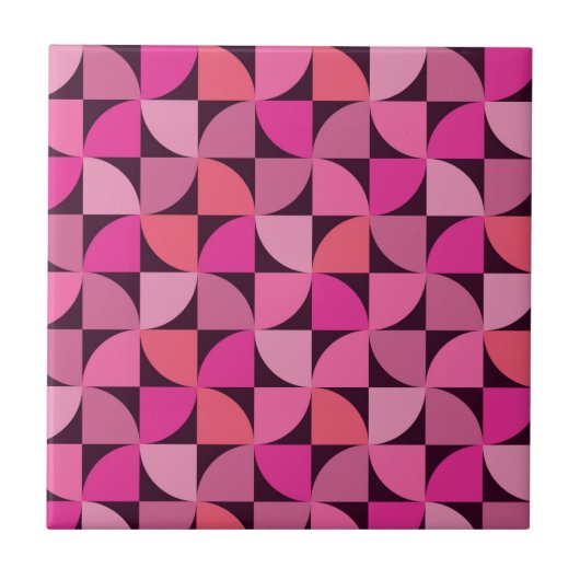 Midden eeuw modern geometrisch patroon roze tegeltje (Voorkant)