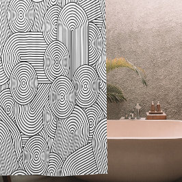 Midden Eeuw Modern Geometrische Boog Zwart Wit Douchegordijn