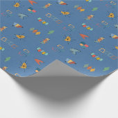 Midden Eeuw Modern Gestructureerd Blauw Cadeaupapier (Hoek)