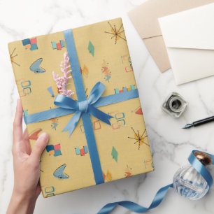 Midden Eeuw Modern Gestructureerd Geel Cadeaupapier
