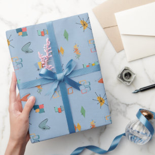 Midden eeuw modern gestructureerd lichtblauw cadeaupapier