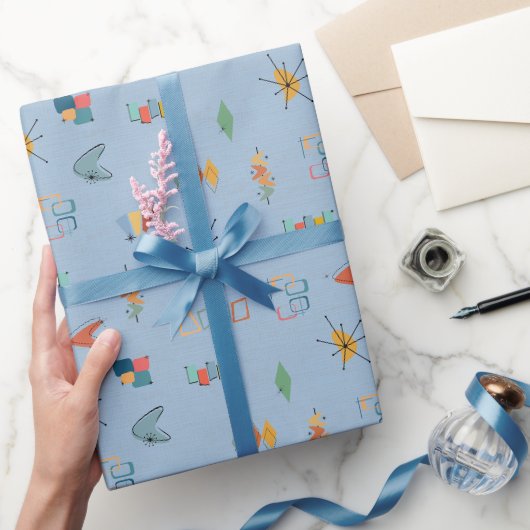 Midden eeuw modern gestructureerd lichtblauw cadeaupapier (Geschenken)