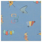 Midden eeuw modern gestructureerd medium blauw stof (Close Up)
