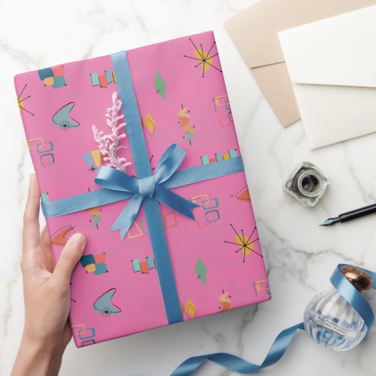 Midden Eeuw Modern Getextureerd Roze Cadeaupapier (Geschenken)