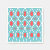 Midden eeuw modern, golven bollen, blauw, rood, gr servetten (Voorkant)