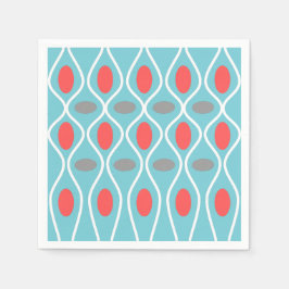 Midden eeuw modern, golven bollen, blauw, rood, gr servetten