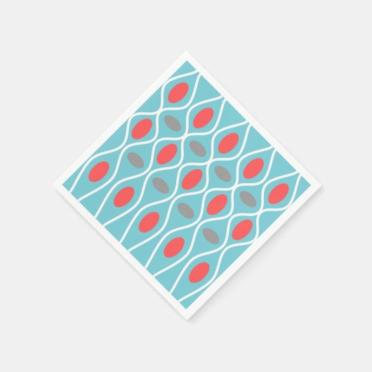 Midden eeuw modern, golven bollen, blauw, rood, gr servetten (Hoek)