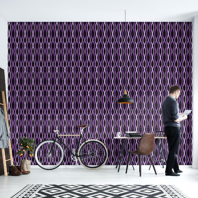 Midden eeuw modern golvend Ogee retro geometrisch Behang (Woonkamer)
