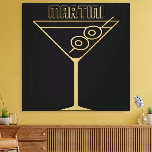 Midden Eeuw Modern Goud 2 Olijf Martini Canvas Afdruk (Insitu (Woonkamer))