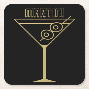 Midden Eeuw Modern Goud 2 Olijf Martini Kartonnen Onderzetters
