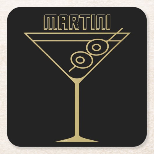 Midden Eeuw Modern Goud 2 Olijf Martini Kartonnen Onderzetters (Voorkant)