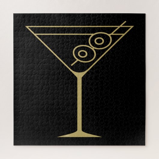 Midden eeuw modern goud 2 olijf martini legpuzzel (Verticaal)