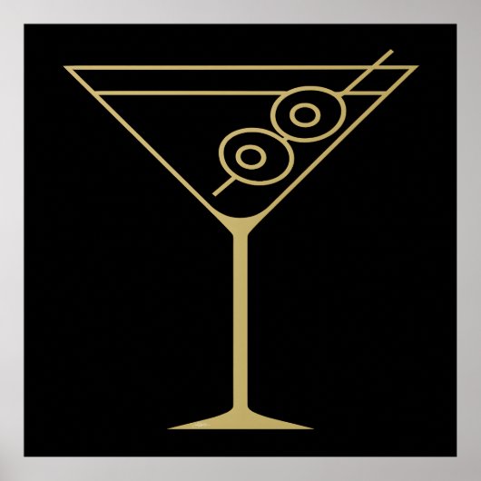 Midden eeuw modern goud 2 olijf martini poster (Voorkant)