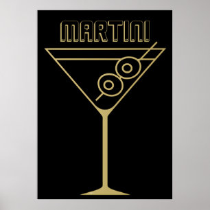 Midden eeuw modern goud 2 olijf martini poster