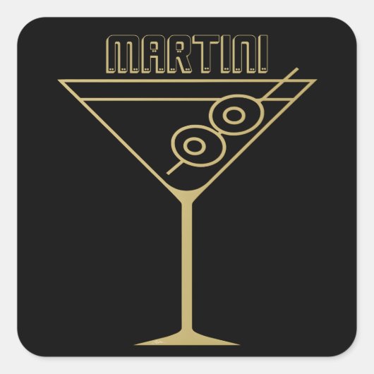 Midden Eeuw Modern Goud 2 Olijf Martini Vierkante Sticker (Voorkant)