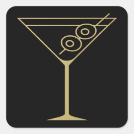 Midden Eeuw Modern Goud 2 Olijf Martini Vierkante Sticker
