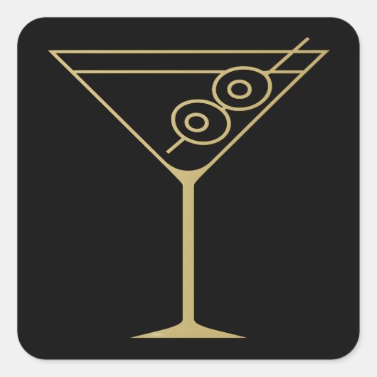 Midden Eeuw Modern Goud 2 Olijf Martini Vierkante Sticker (Voorkant)