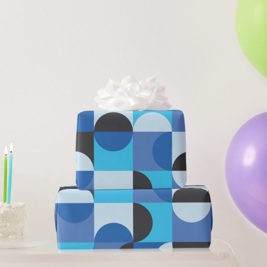 Midden eeuw modern half cirkels blauw turkoois cadeaupapier (Feestgeschenken)
