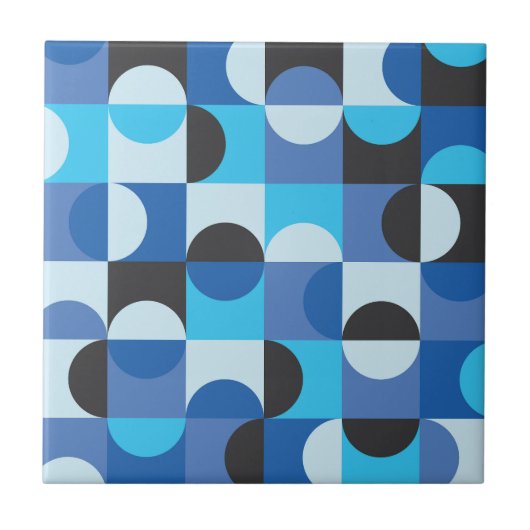 Midden eeuw modern half cirkels blauw turkoois tegeltje (Voorkant)