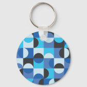 Midden eeuw modern half cirkels blauw turquoise sleutelhanger (Voorkant)