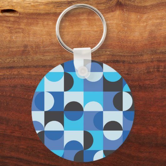 Midden eeuw modern half cirkels blauw turquoise sleutelhanger (Voorkant)