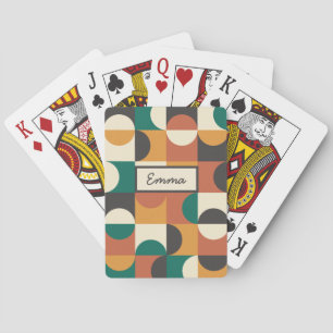Midden eeuw modern half cirkels groen en oranje pokerkaarten